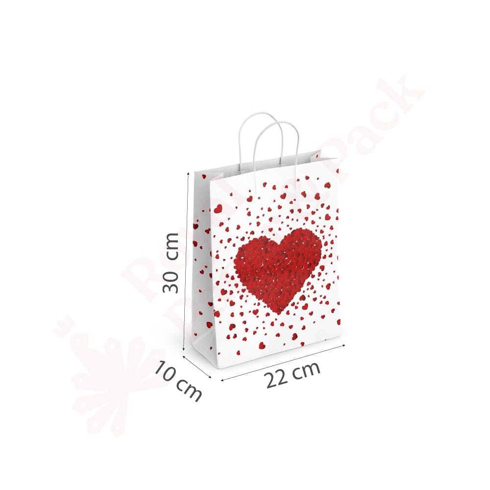 PAPEL DE REGALO KRAFT CON CORAZONES ROJOS en Bolsas y Papel de Regalo…